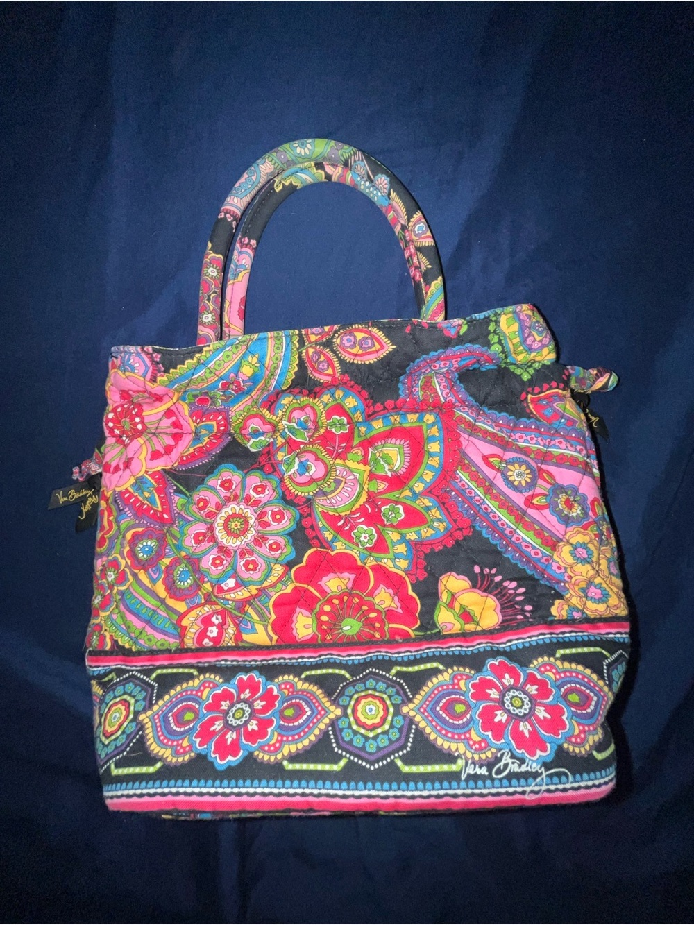 Vera Bradley Black Multi Floral Paisley Quilted Tote